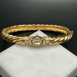 Swarovski gold tone Crystal accent Hinged Bangle Bracelet #H20